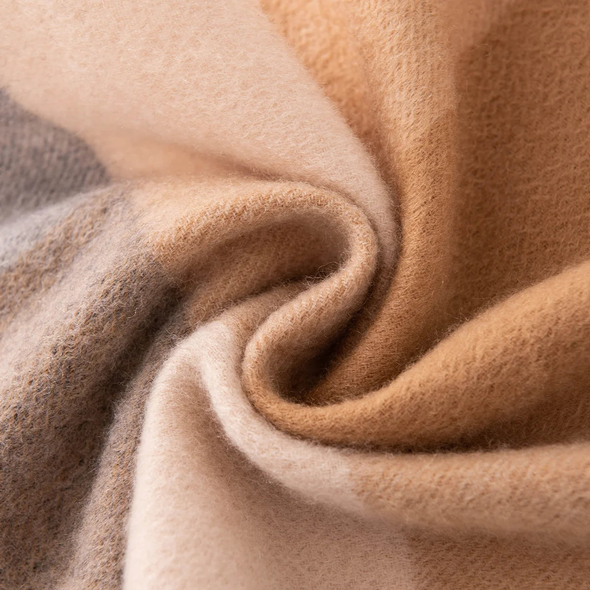 Camel Gray Check Cashmere Scarf
