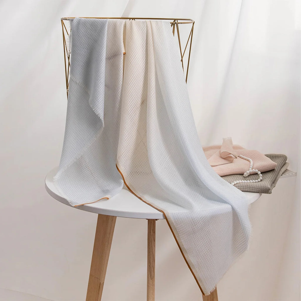 cream blue scarf on chair