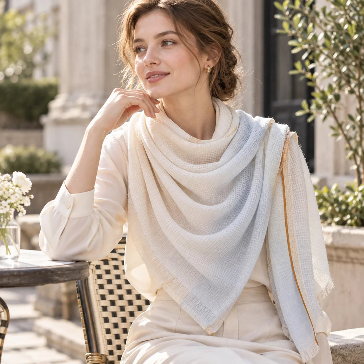 Textured Contrast Trim Wool Scarf
