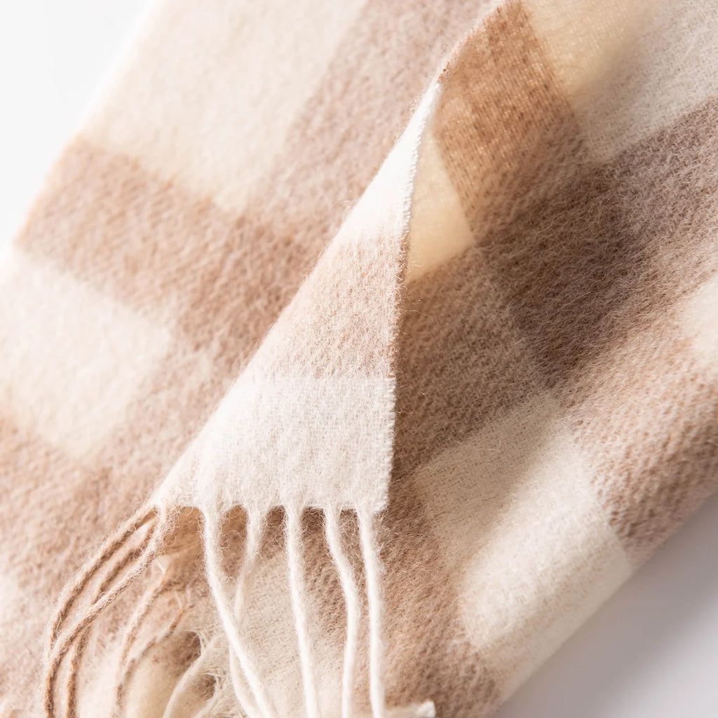 Sage Brown Plaid Wool Scarf
