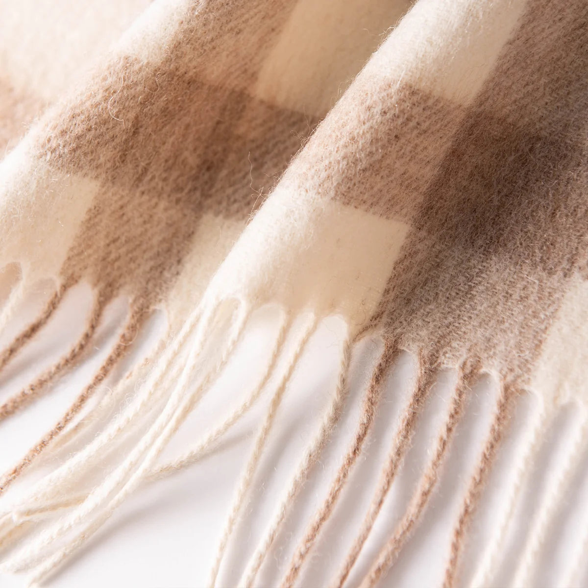 Sage Brown Plaid Wool Scarf