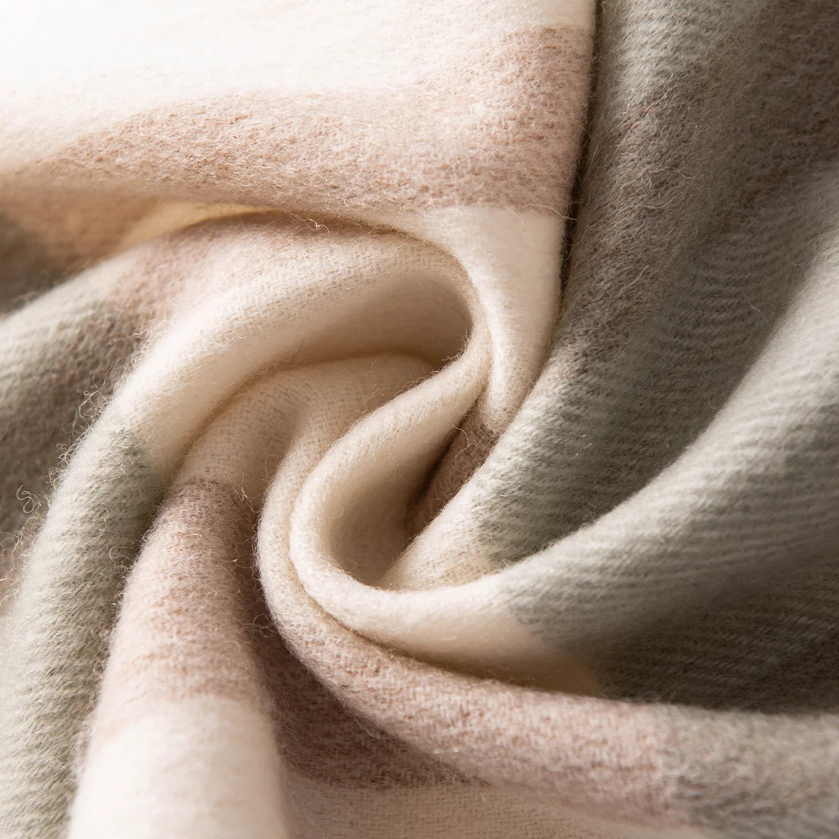Sage Brown Plaid Wool Scarf