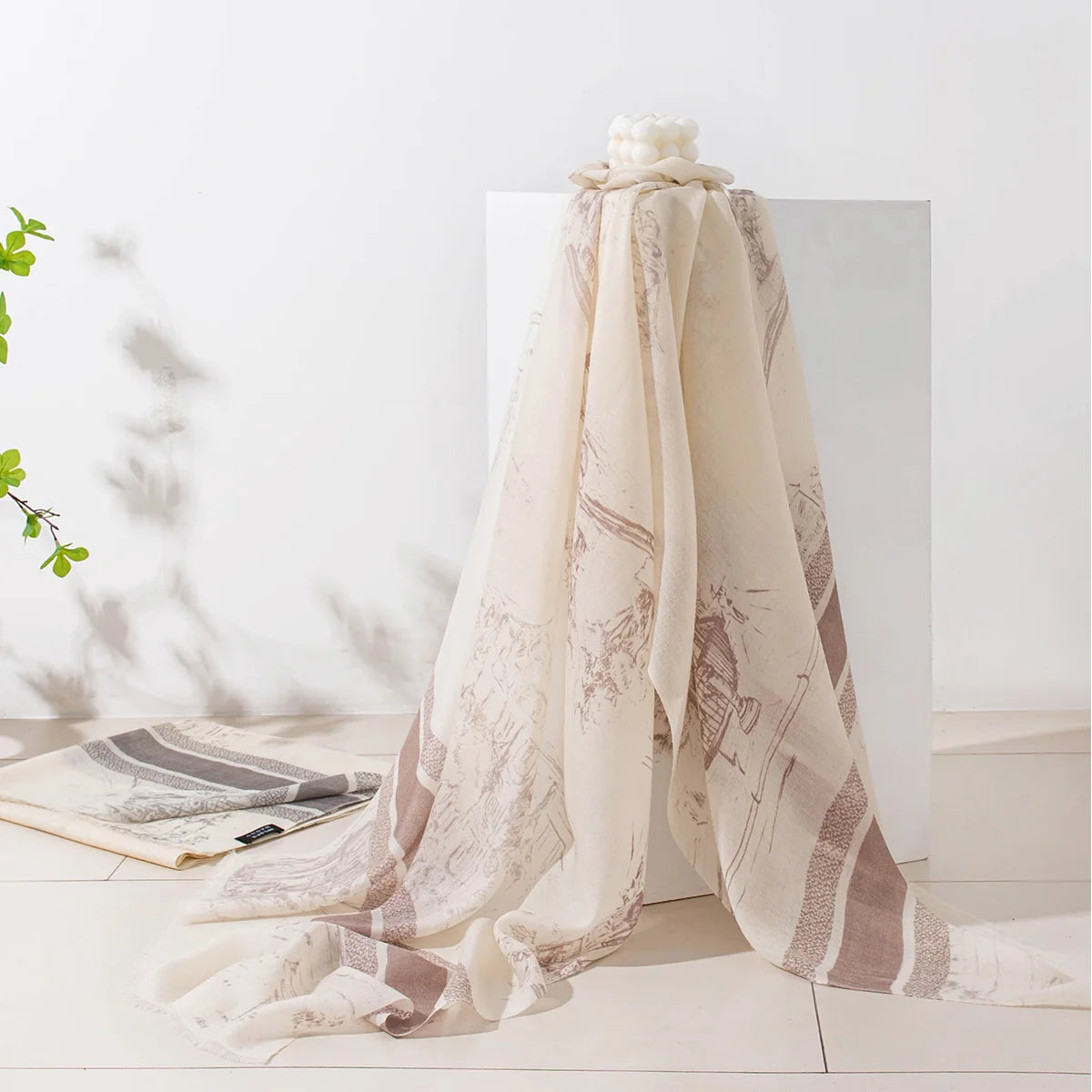 Scenic Sketch Print Cashmere Scarf