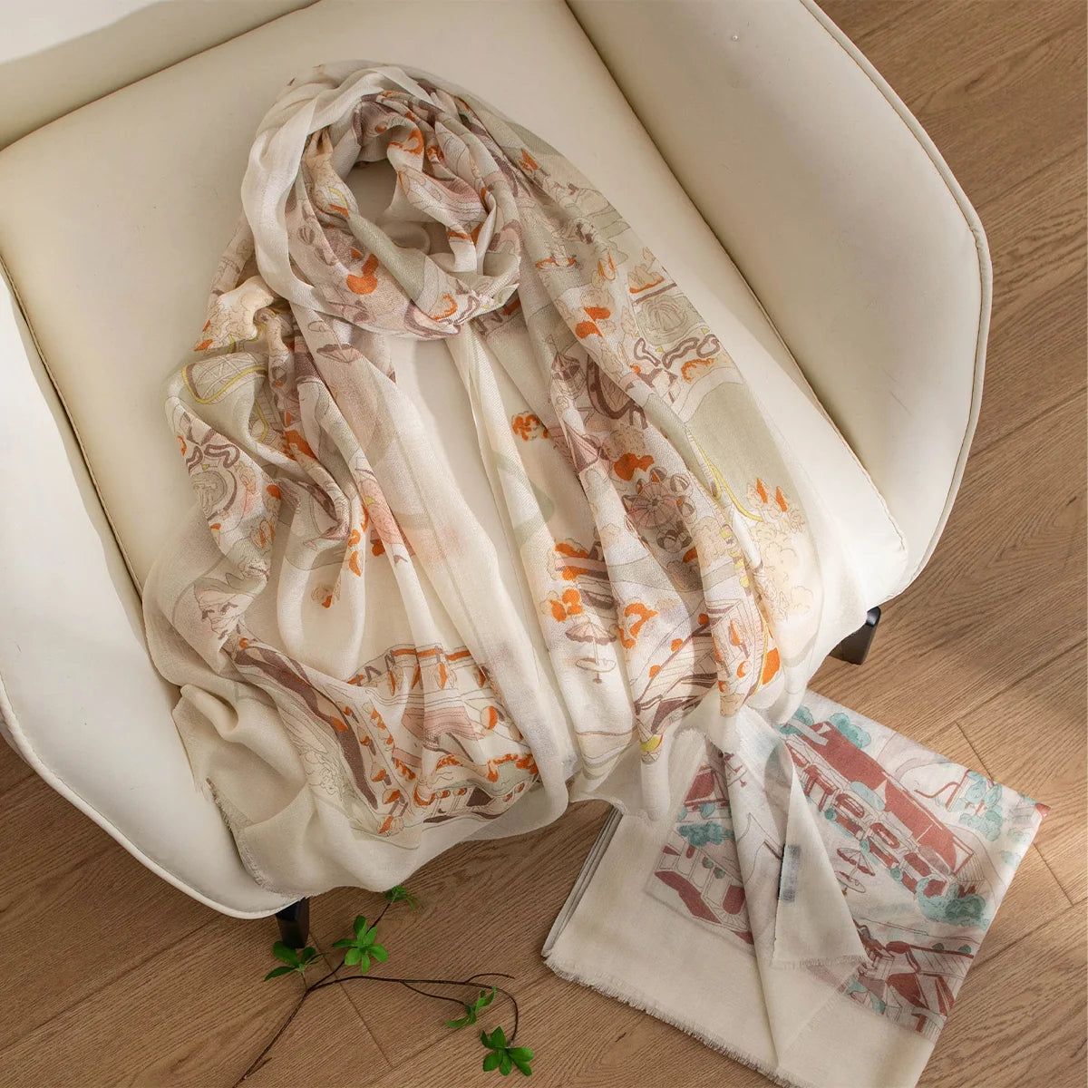 Old Town Landscape Print Cashmere Scarf