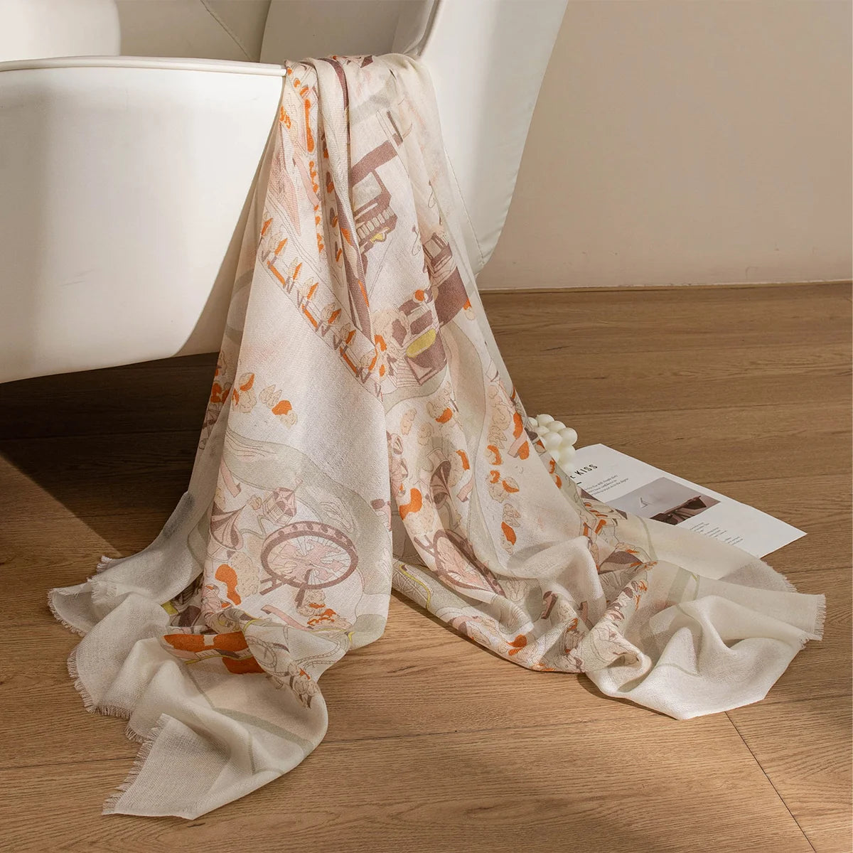 Old Town Landscape Print Cashmere Scarf