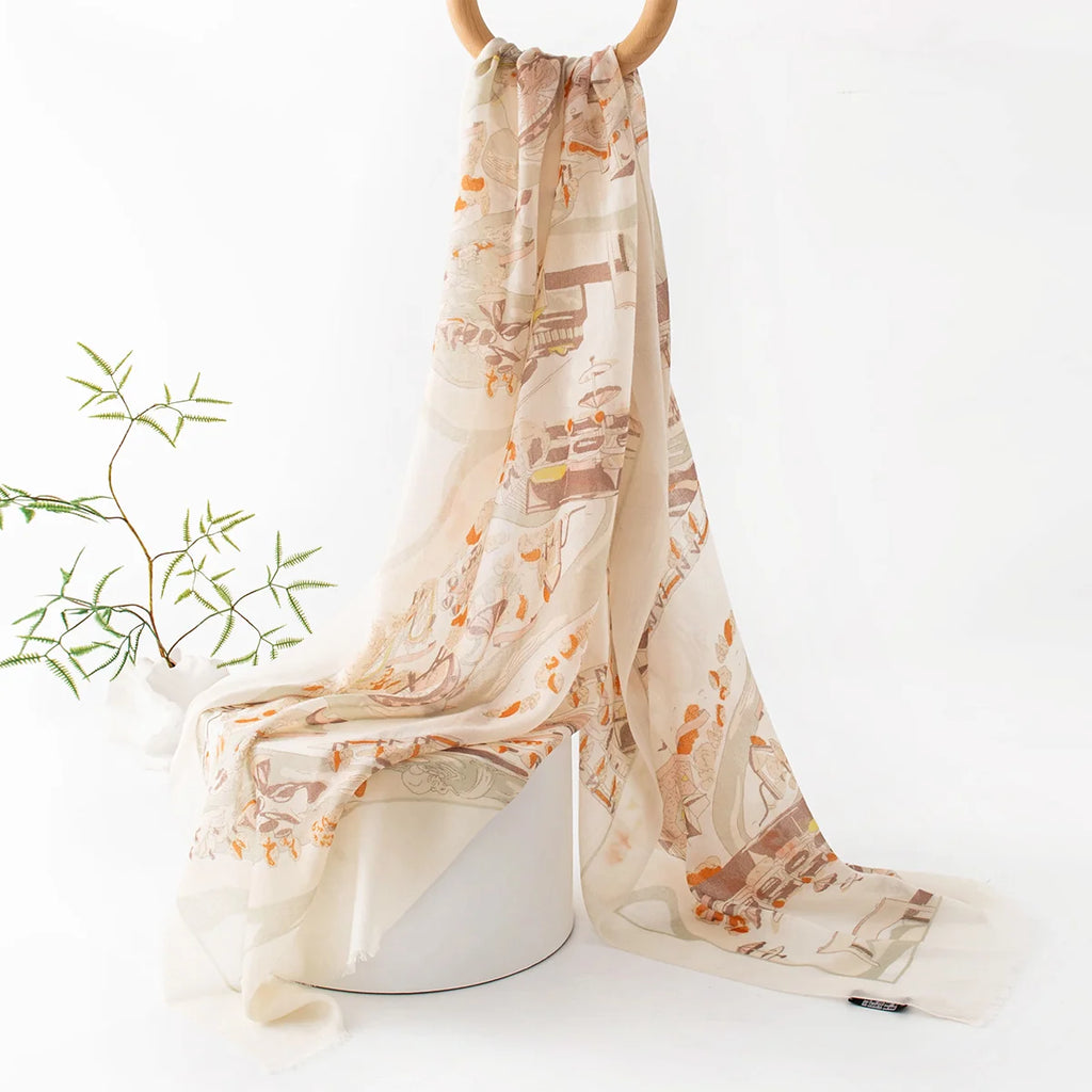 Old Town Landscape Print Cashmere Scarf