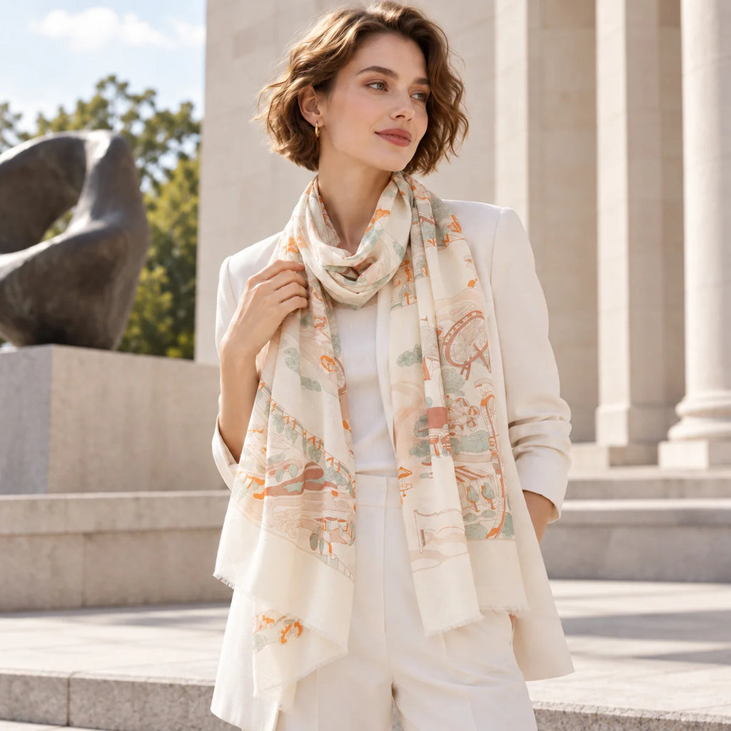 Old Town Landscape Print Cashmere Scarf