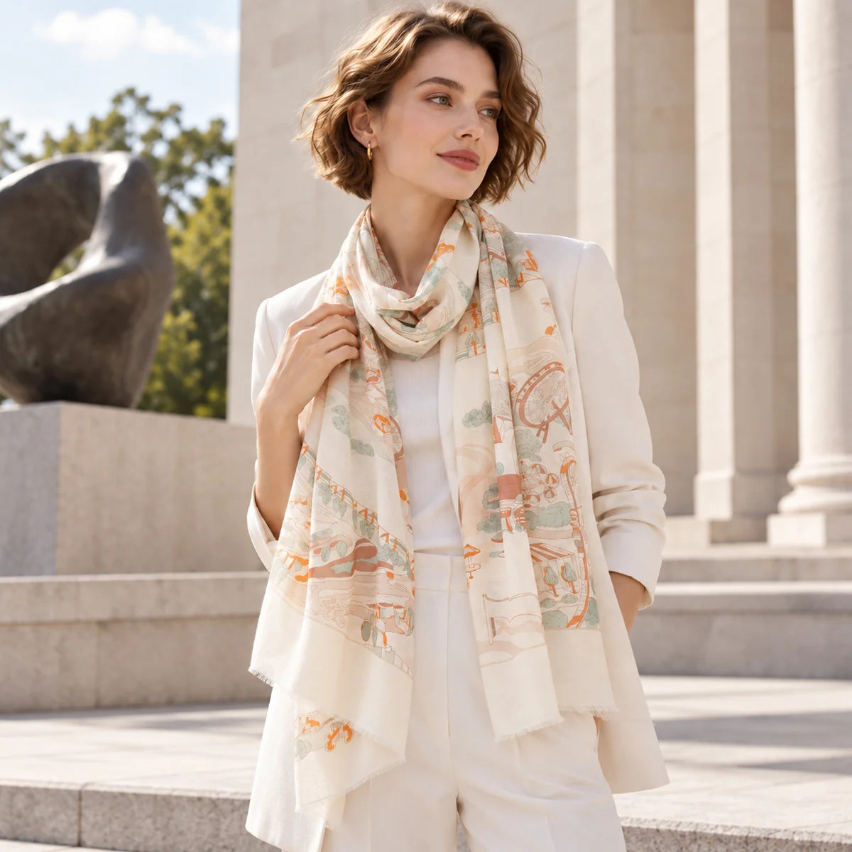 Old Town Landscape Print Cashmere Scarf