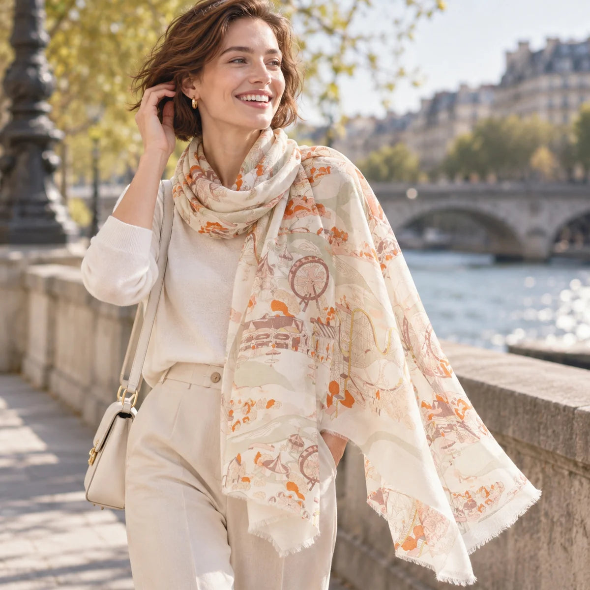 Old Town Landscape Print Cashmere Scarf