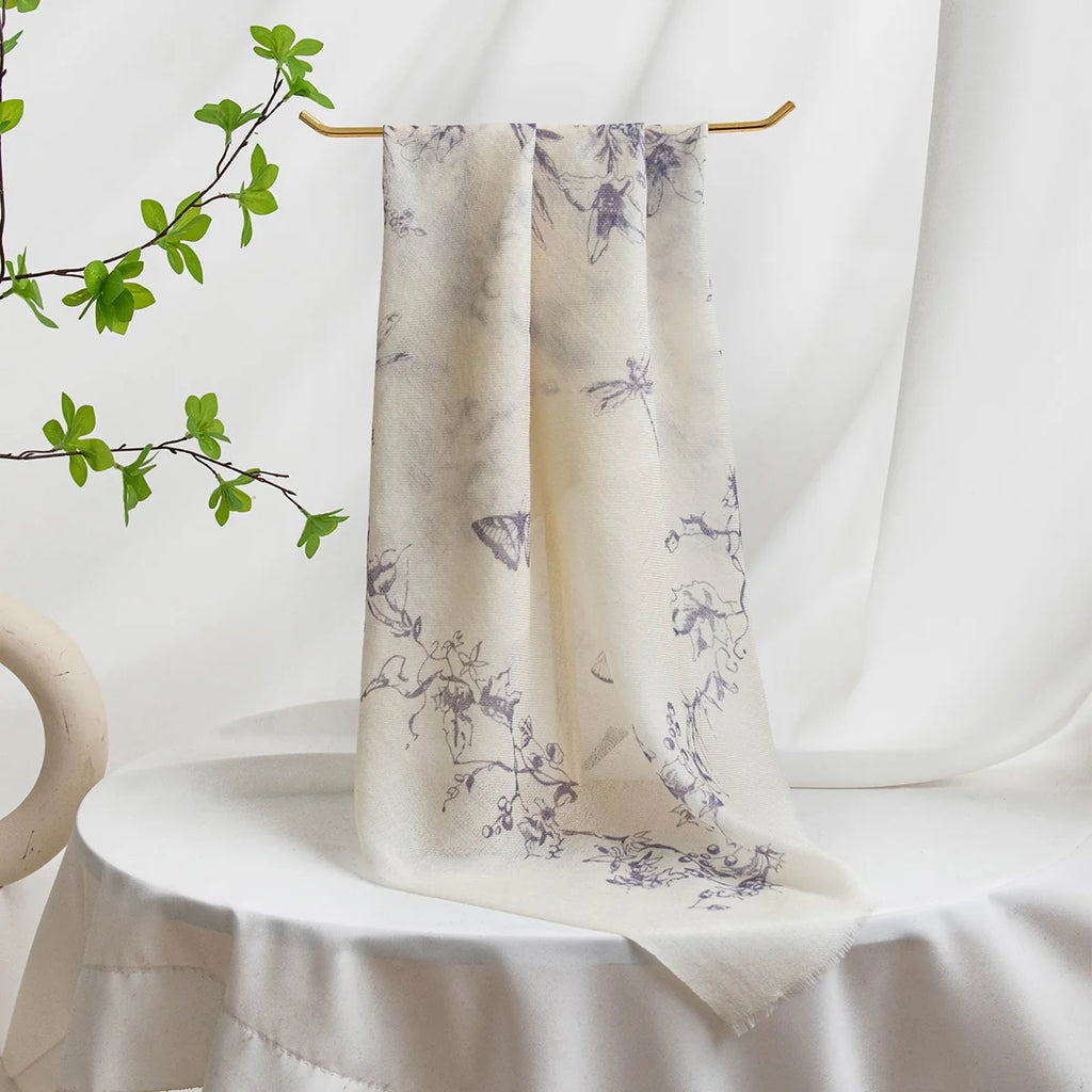 Botanical Print Cashmere Square Scarf