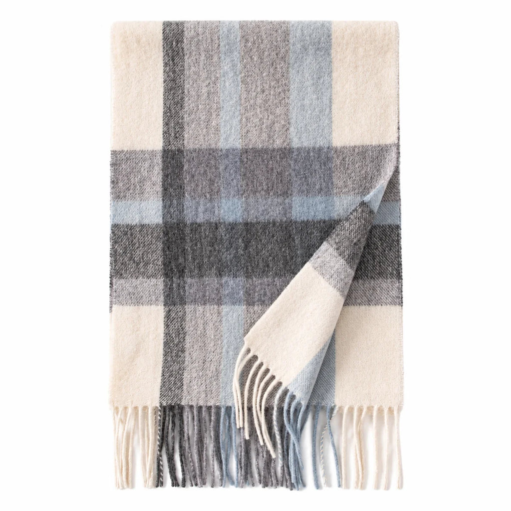 Powder Blue Plaid Wool Scarf