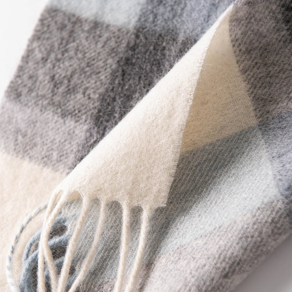 Powder Blue Plaid Wool Scarf