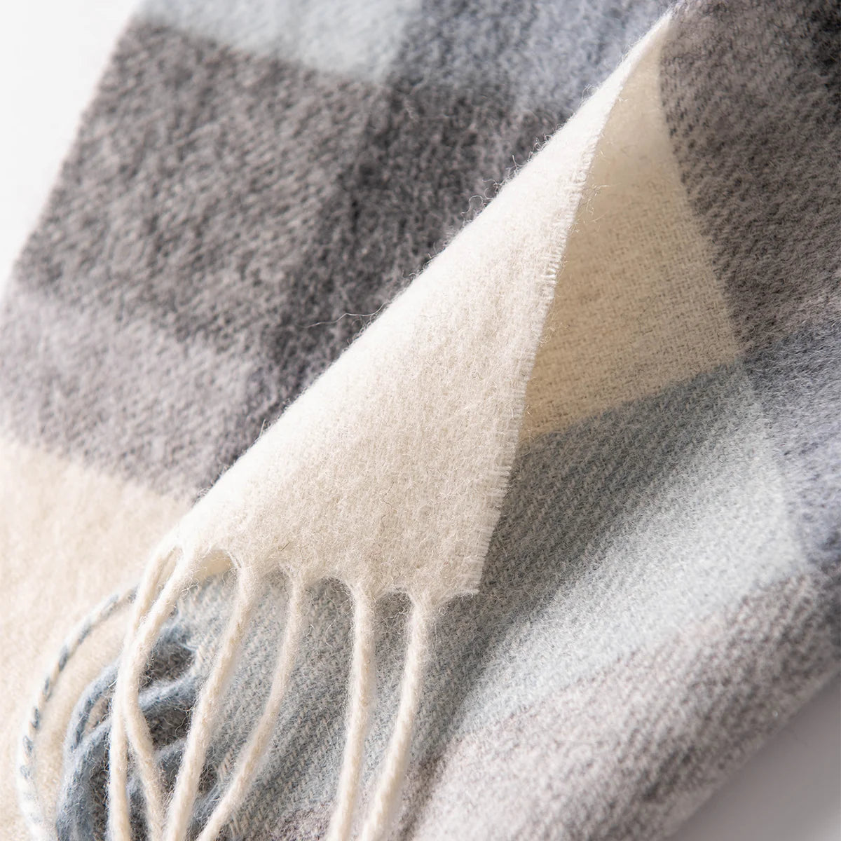 Powder Blue Plaid Wool Scarf