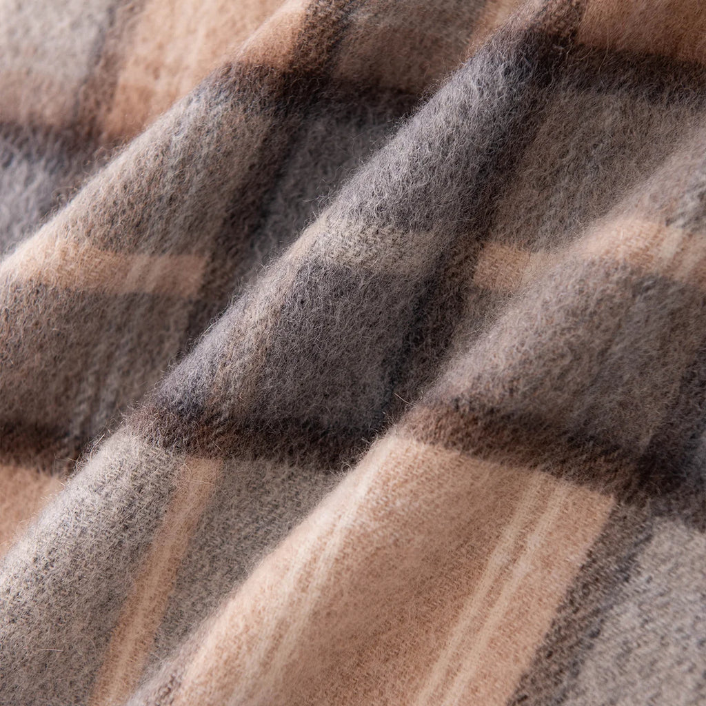 Gray and Camel Plaid Cashmere Scarf