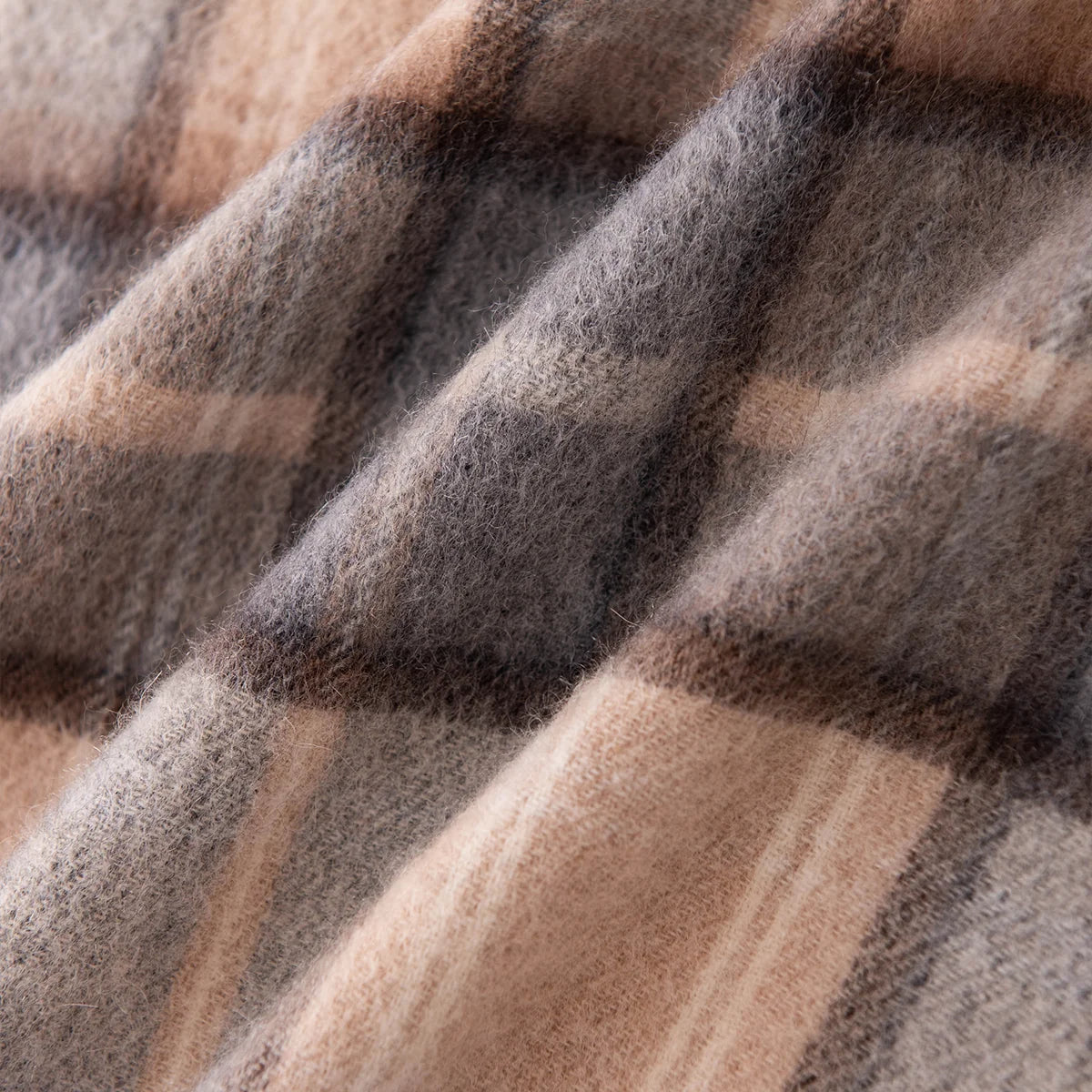 Gray and Camel Plaid Cashmere Scarf