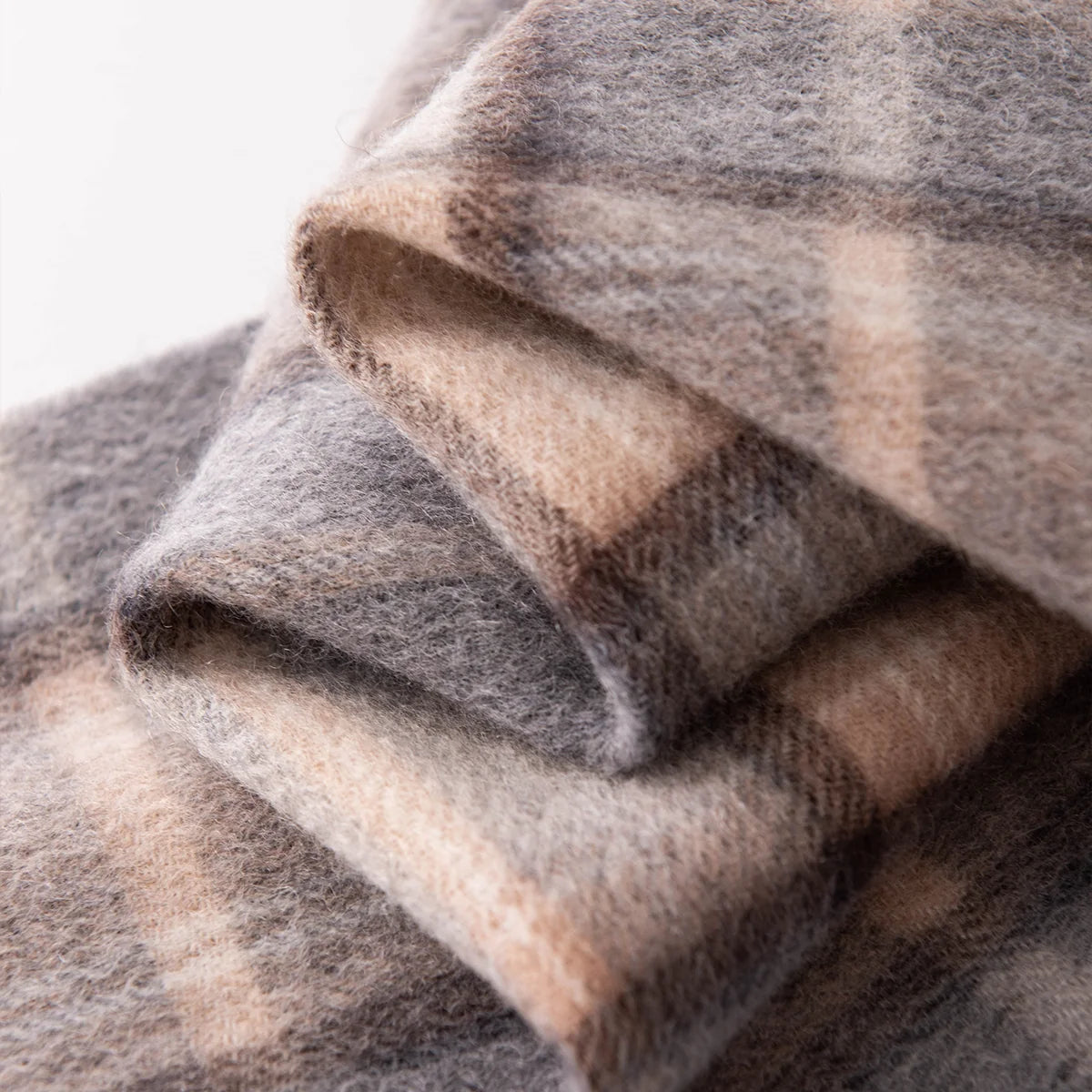 Gray and Camel Plaid Cashmere Scarf