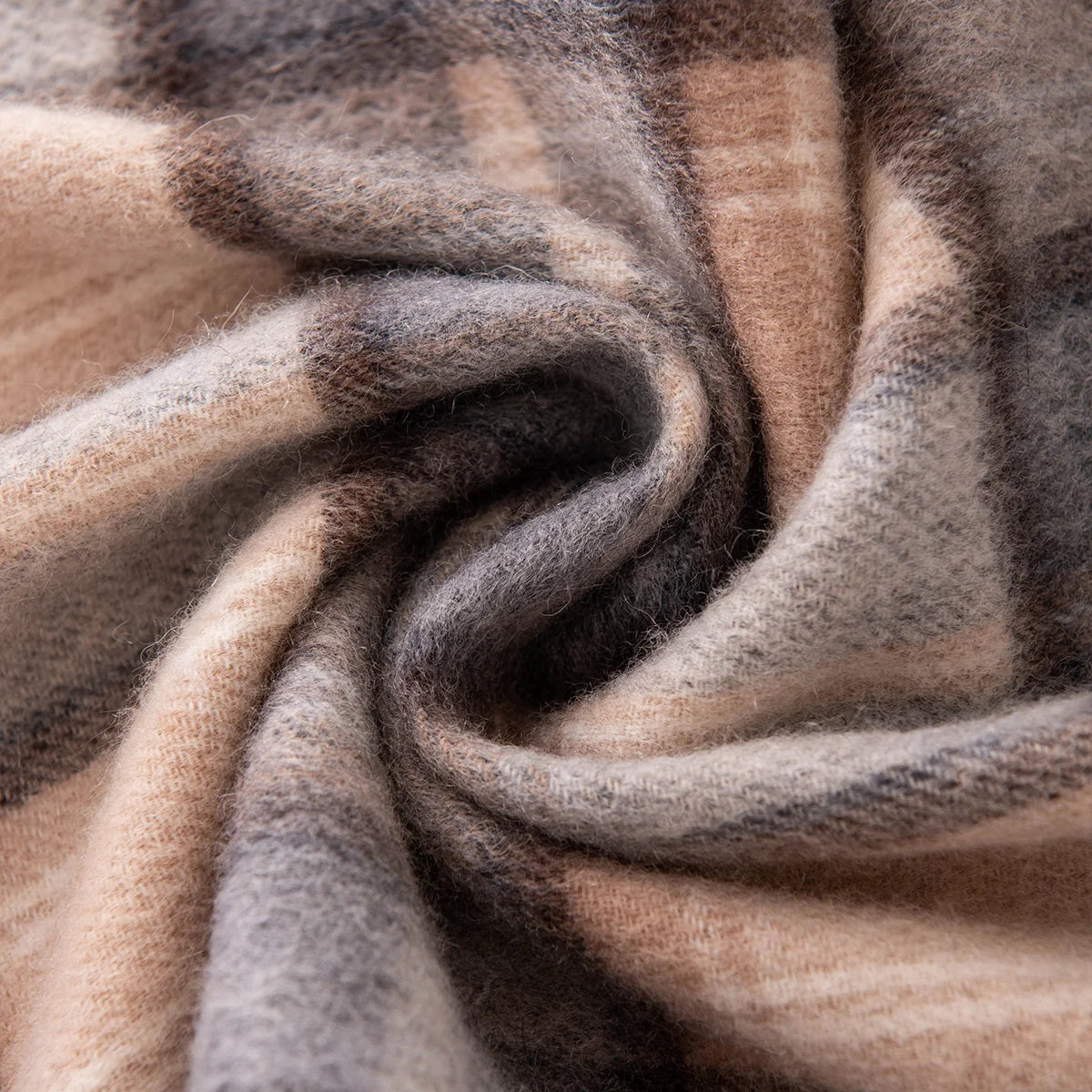 Gray and Camel Plaid Cashmere Scarf