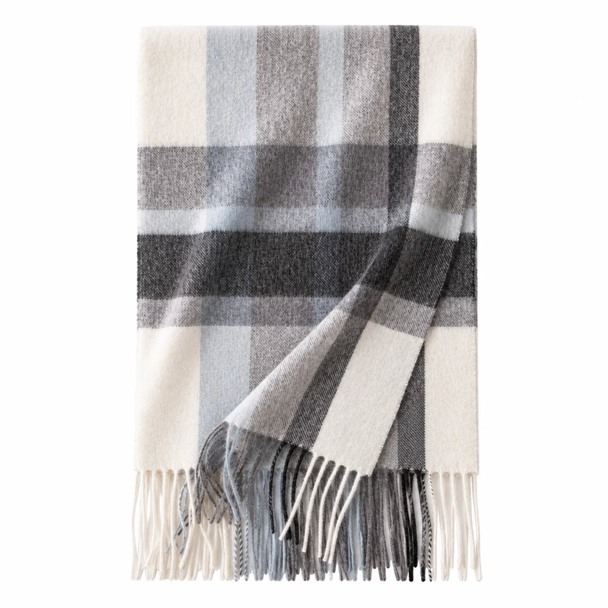 Silver Mist Plaid Cashmere Scarf