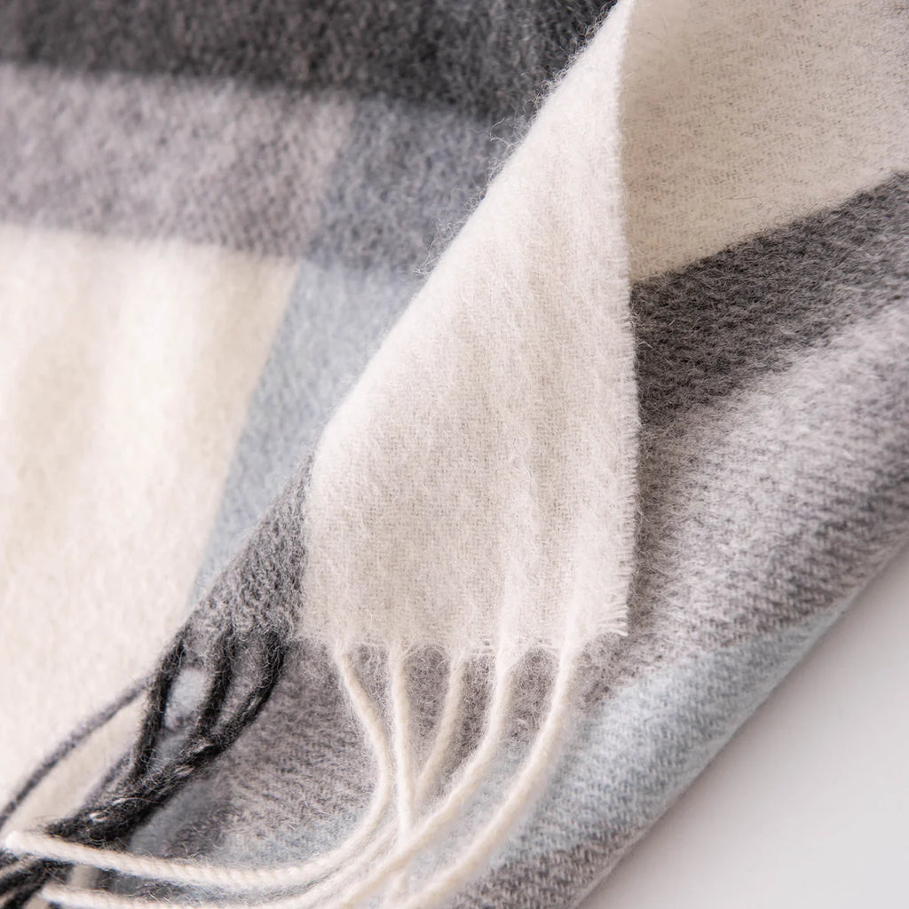 Silver Mist Plaid Cashmere Scarf