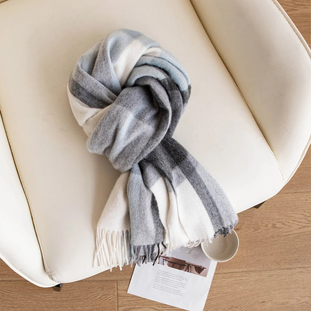 Silver Mist Plaid Cashmere Scarf