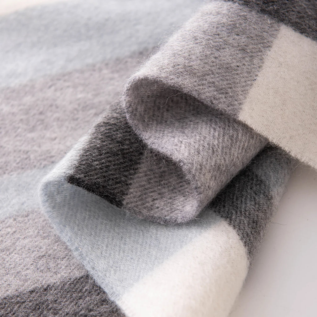 Silver Mist Plaid Cashmere Scarf