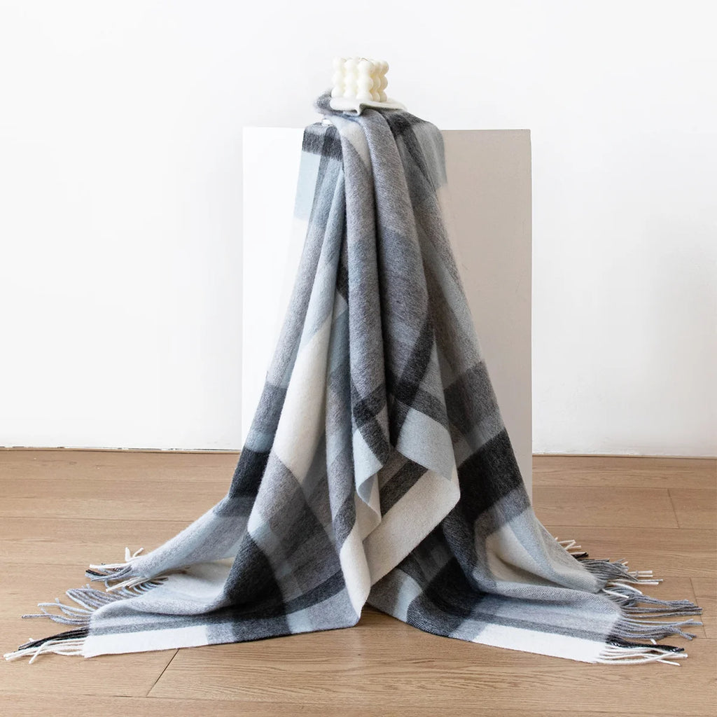 Silver Mist Plaid Cashmere Scarf