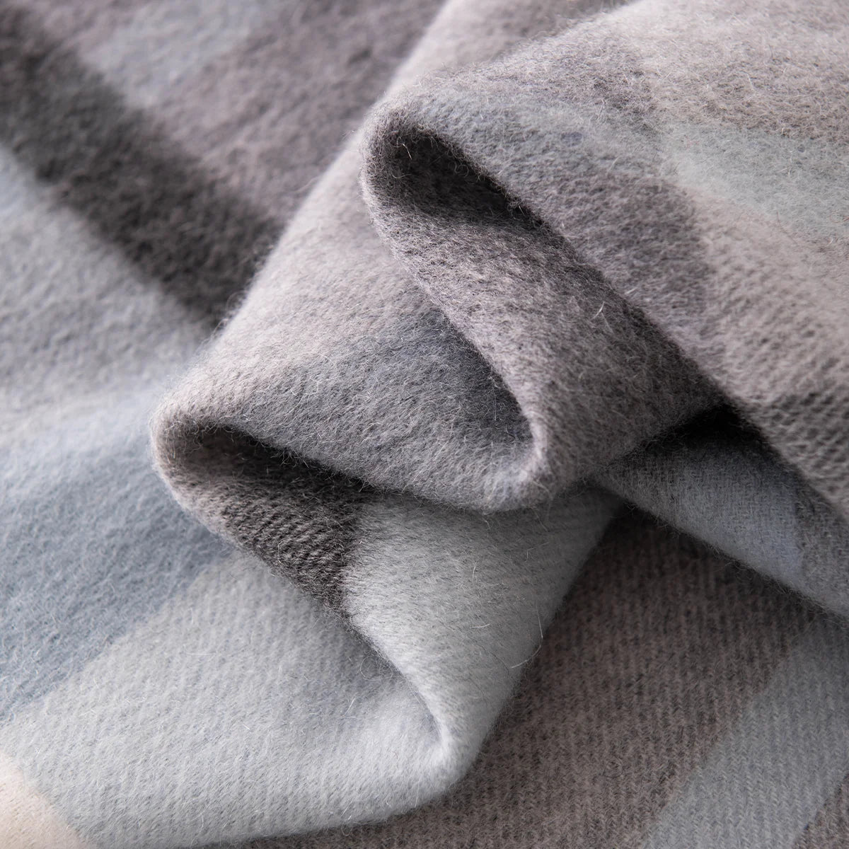 Silver Mist Plaid Cashmere Scarf