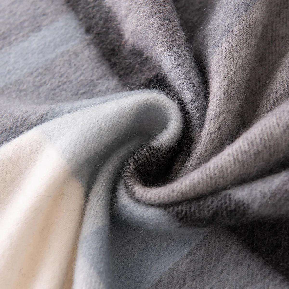 Silver Mist Plaid Cashmere Scarf