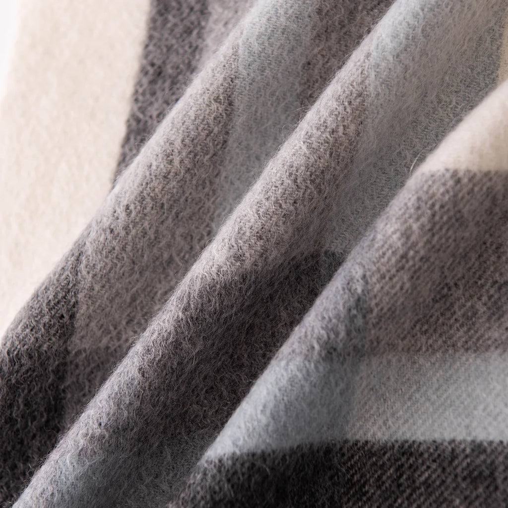 Gray Cream Plaid Cashmere Scarf