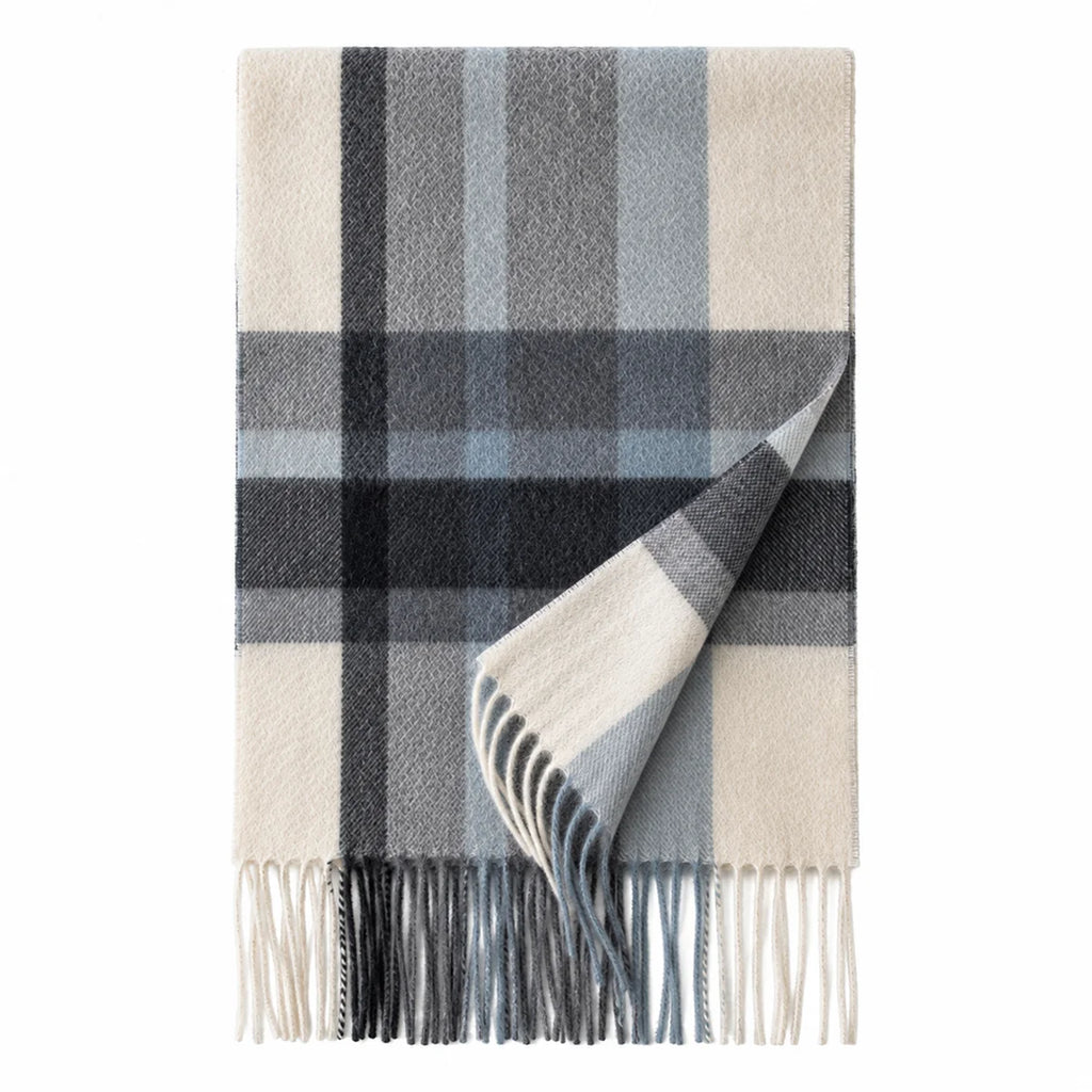 Gray Cream Plaid Cashmere Scarf