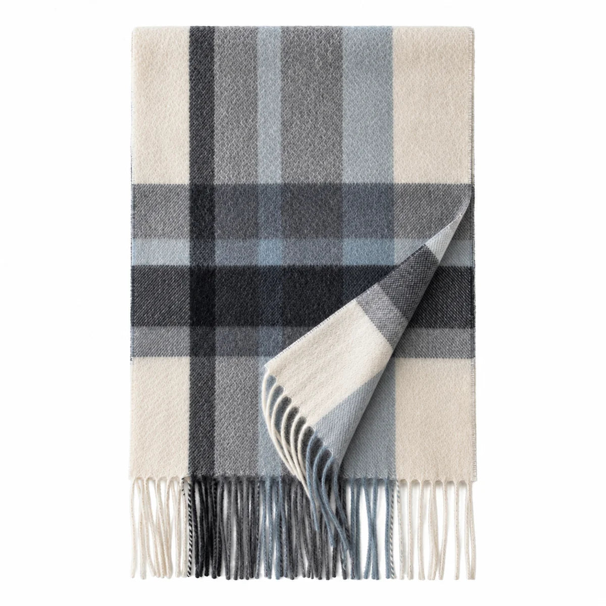 Gray Cream Plaid Cashmere Scarf
