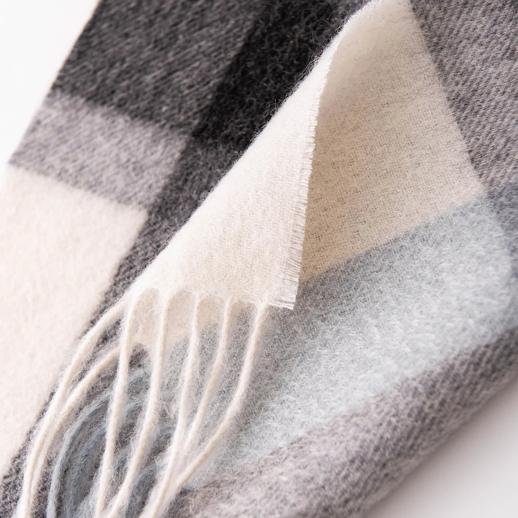 Gray Cream Plaid Cashmere Scarf