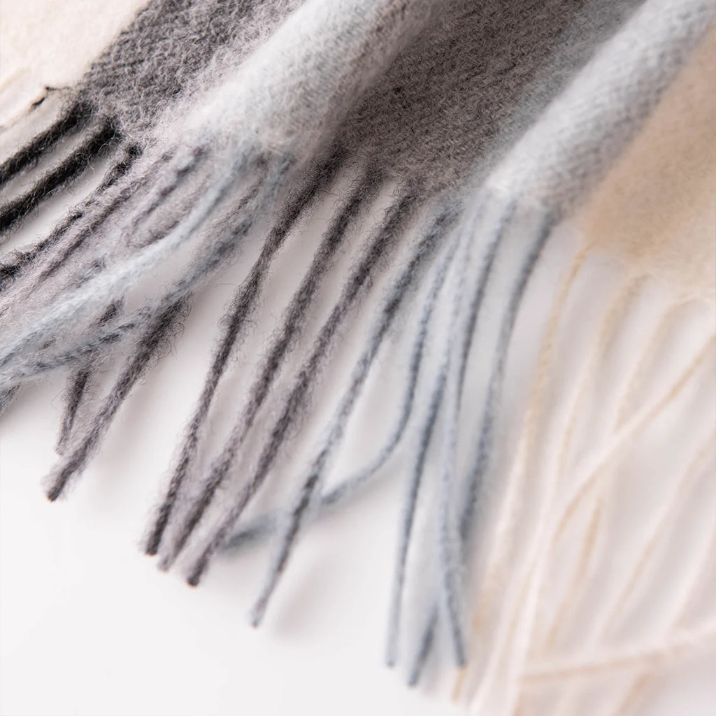 Gray Cream Plaid Cashmere Scarf