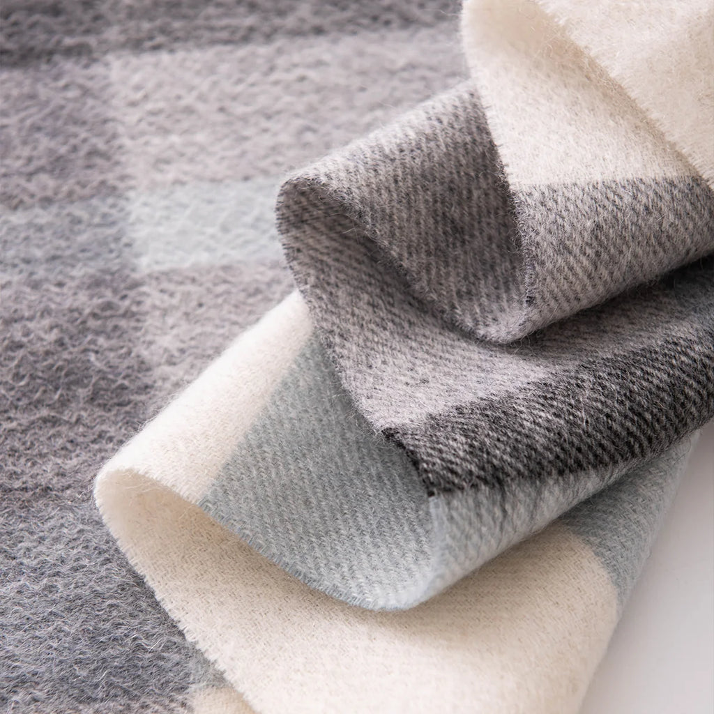 Gray Cream Plaid Cashmere Scarf