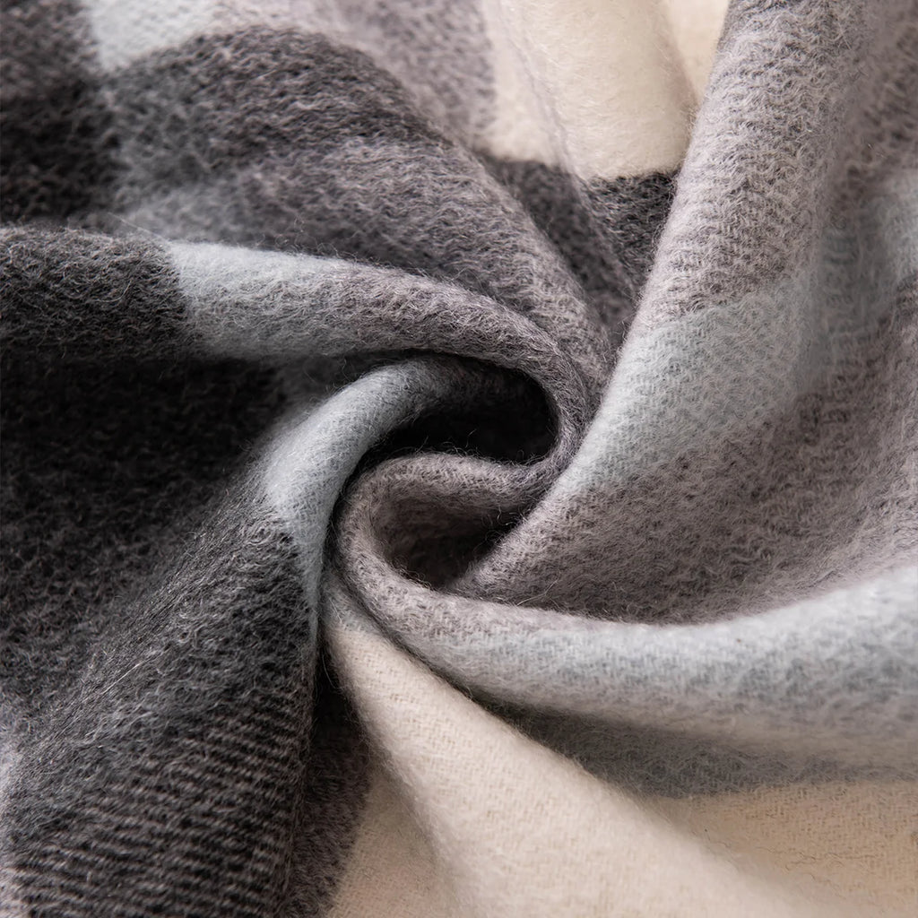 Gray Cream Plaid Cashmere Scarf