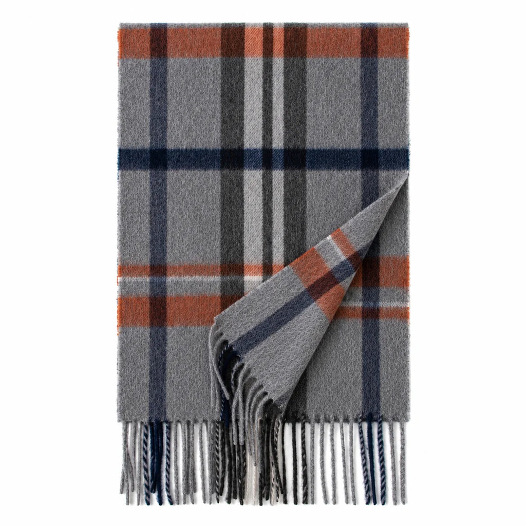 Gray Rust Plaid Cashmere Scarf