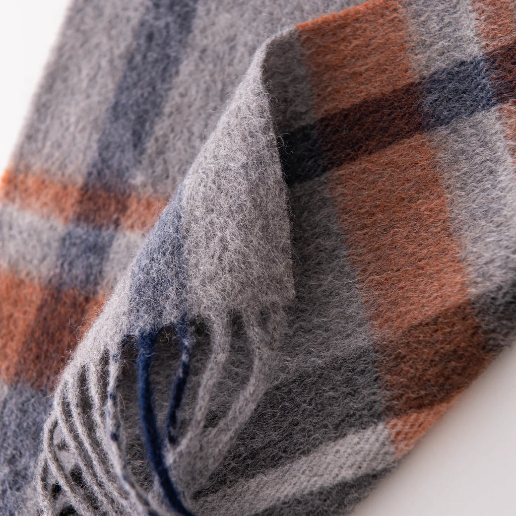 Gray Rust Plaid Cashmere Scarf