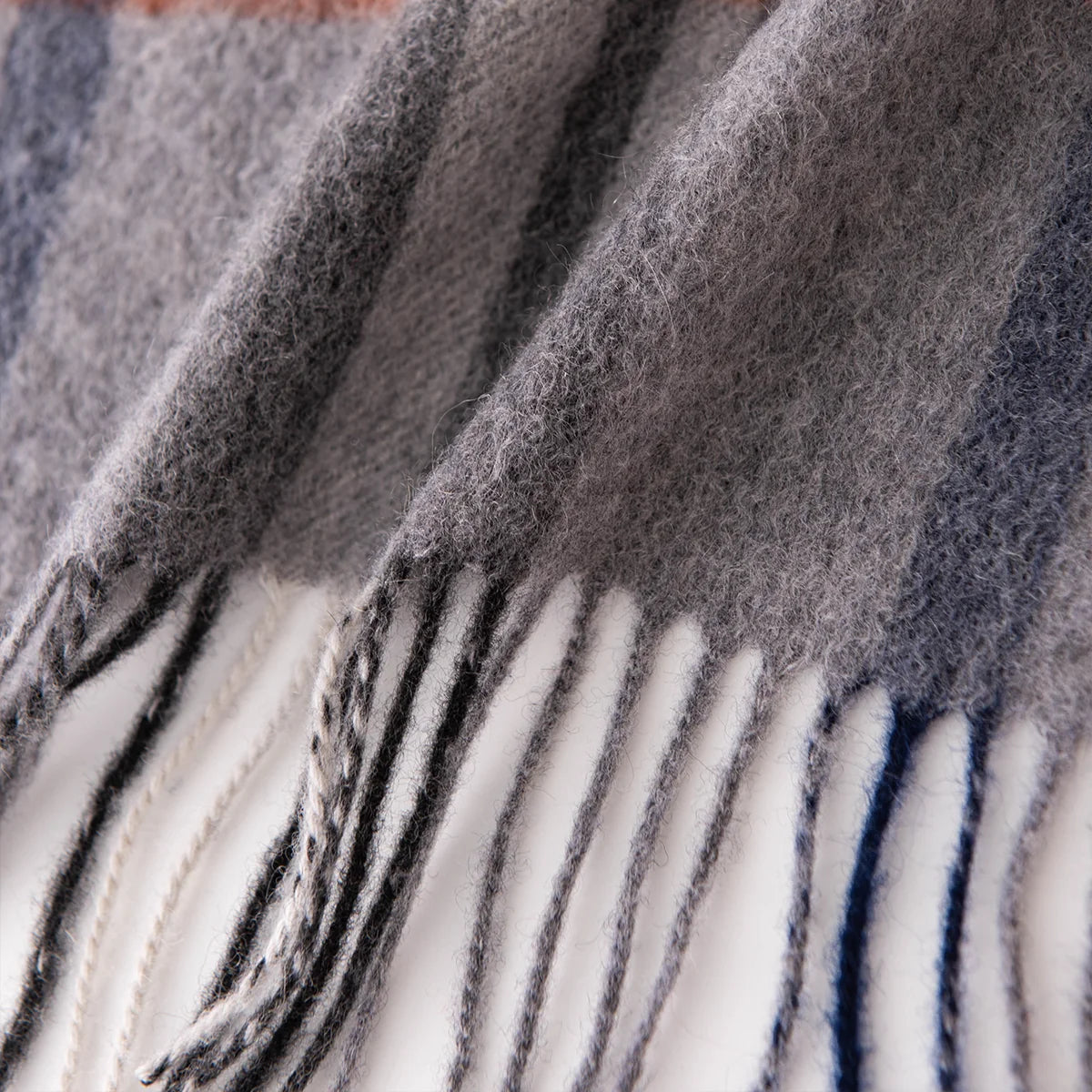 Gray Rust Plaid Cashmere Scarf