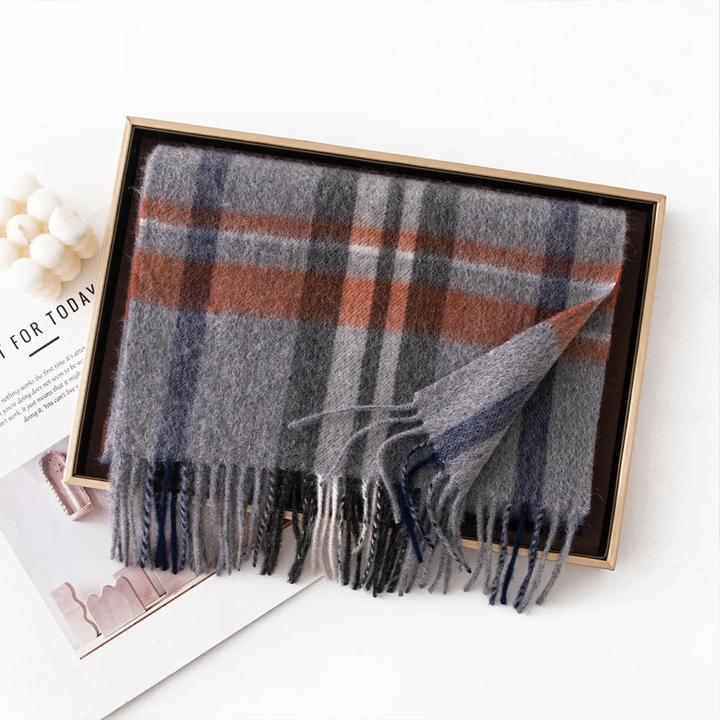 Gray Rust Plaid Cashmere Scarf