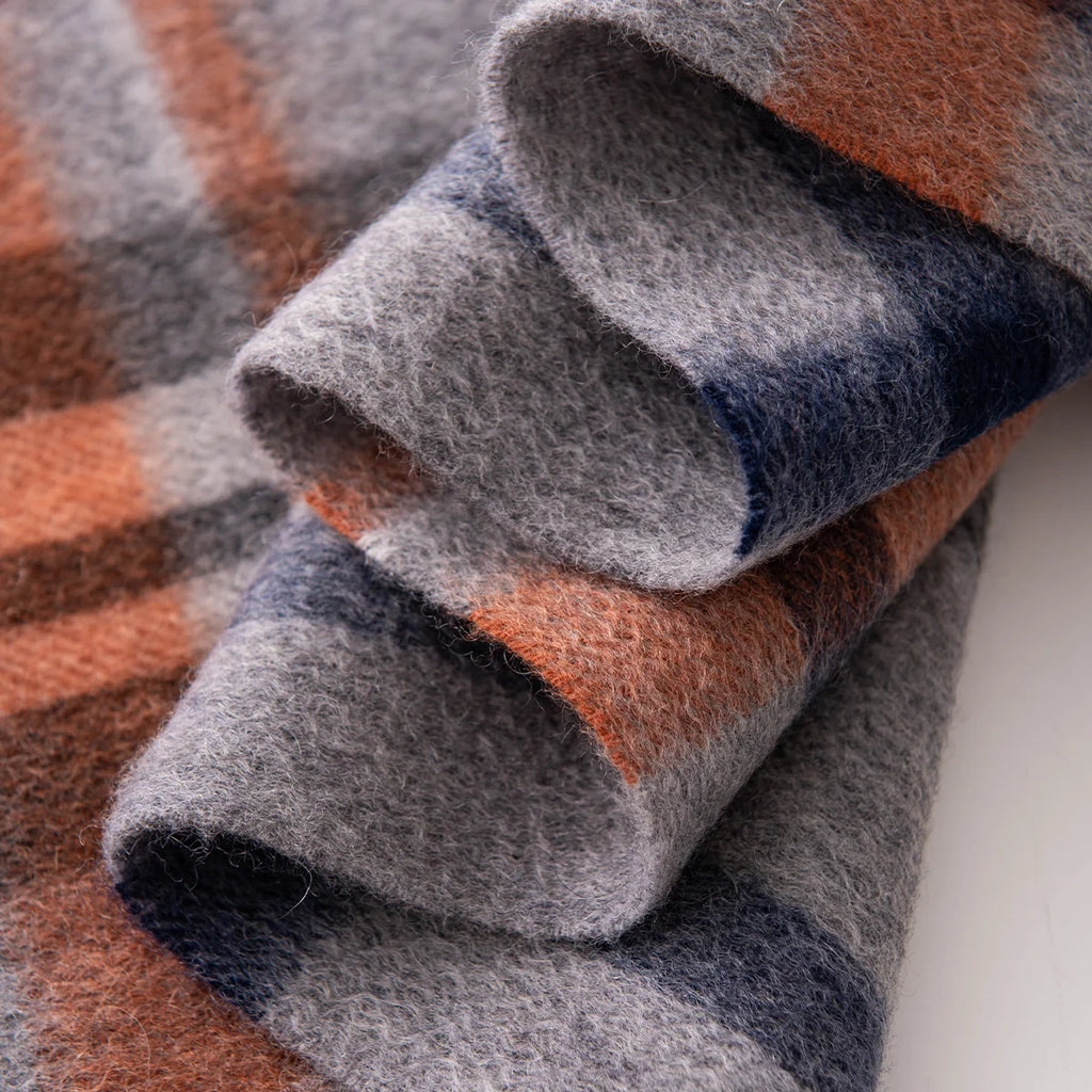 Gray Rust Plaid Cashmere Scarf