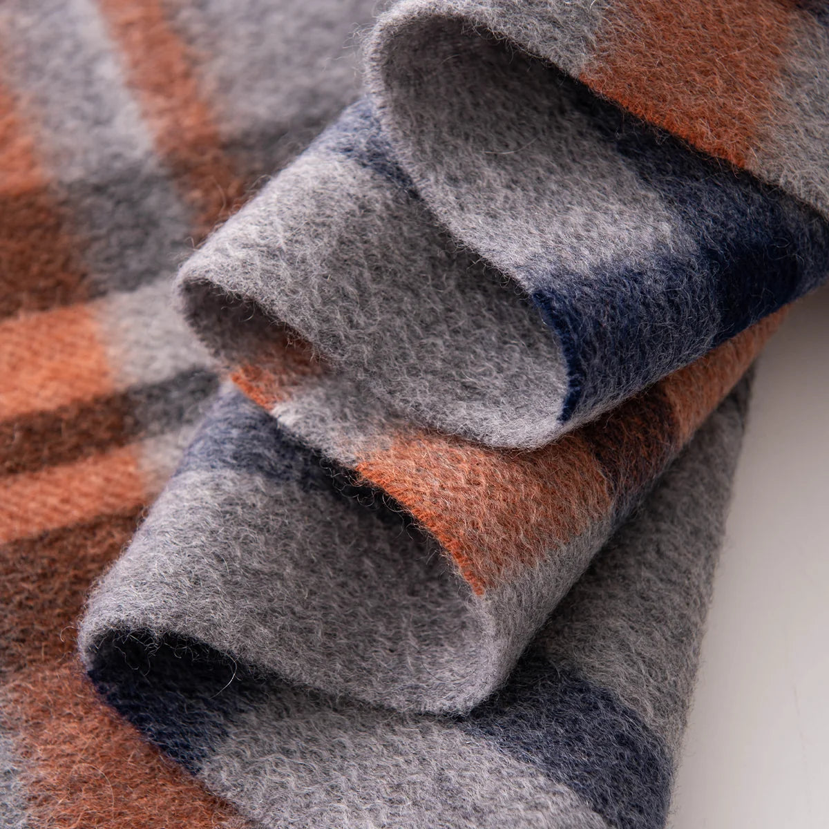 Gray Rust Plaid Cashmere Scarf