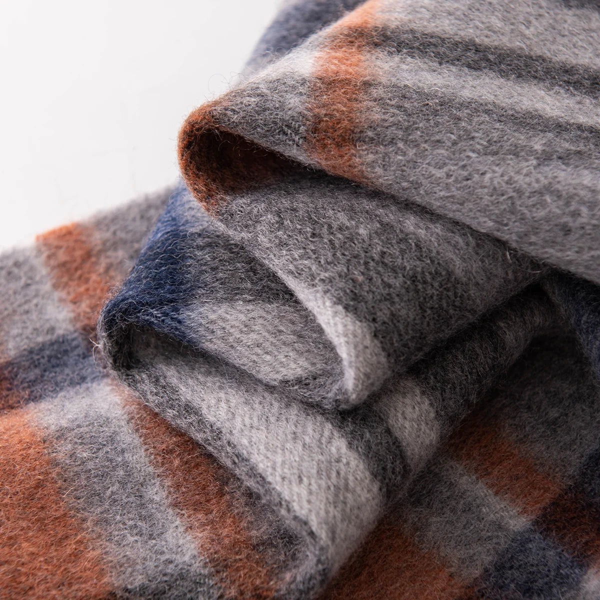 Gray Rust Plaid Cashmere Scarf