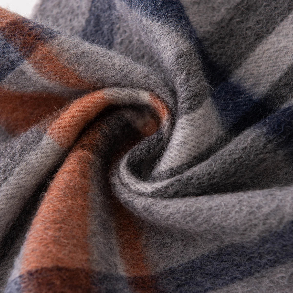 Gray Rust Plaid Cashmere Scarf