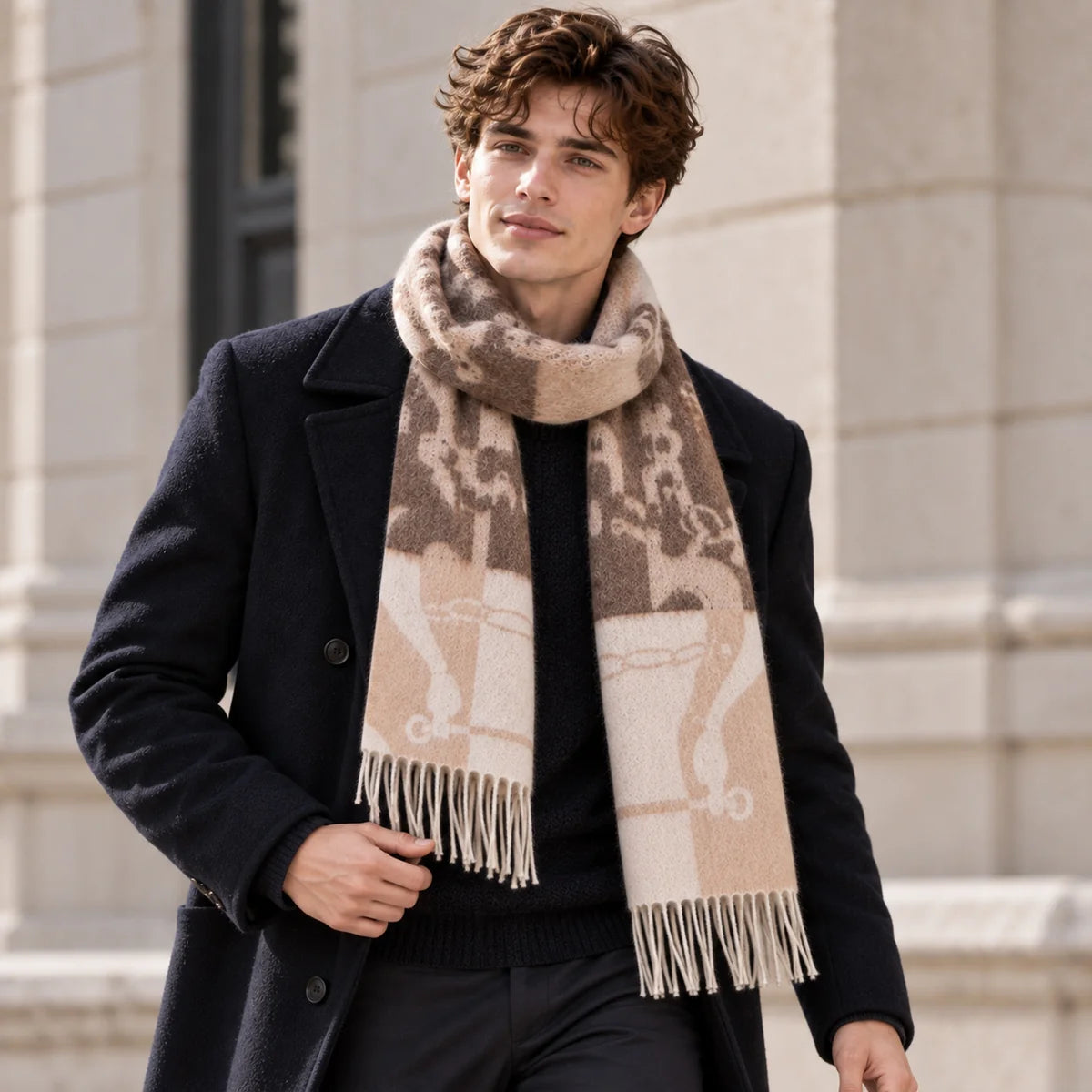 Equestrian Motif Cashmere Scarf