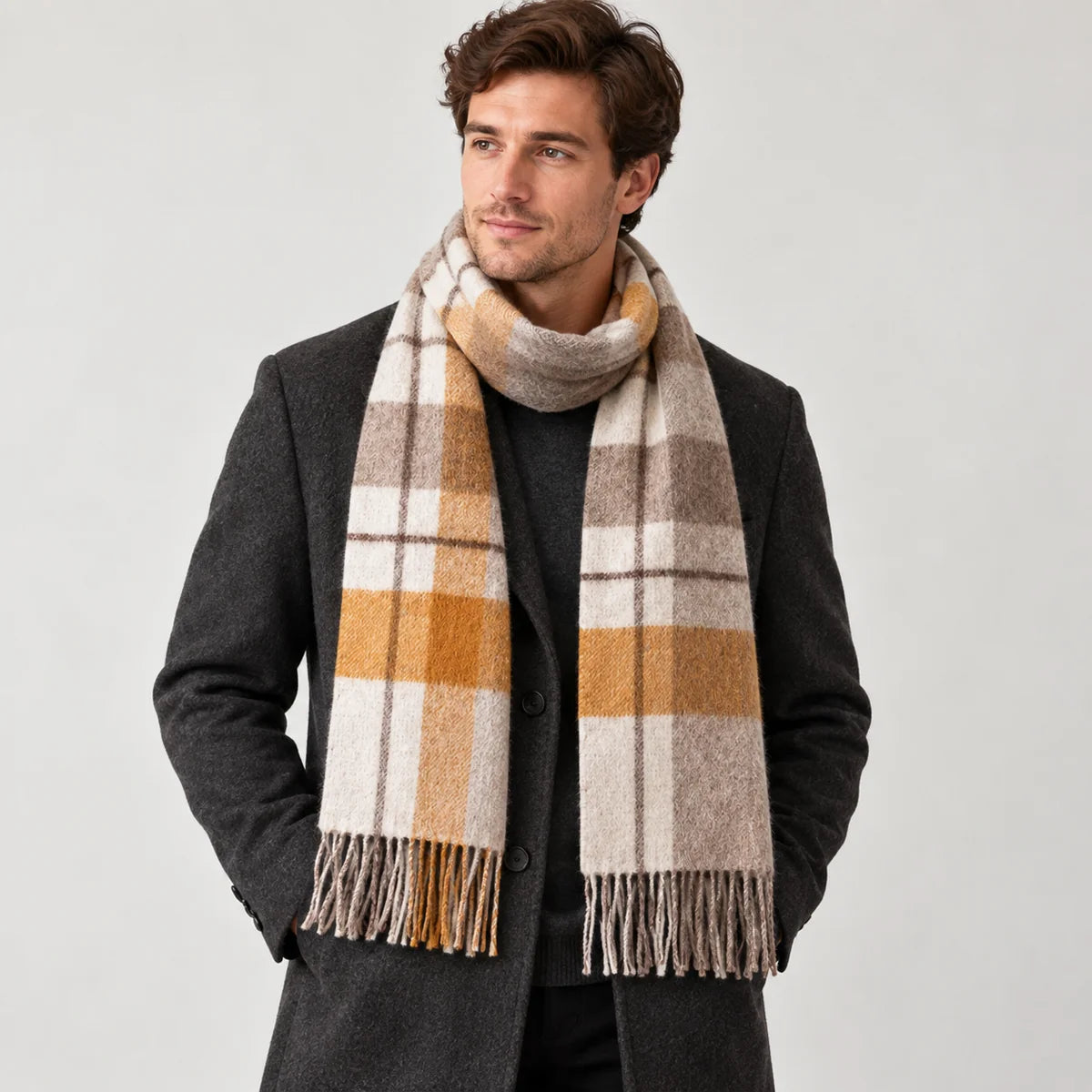 Brushed Overcheck Wool Scarf