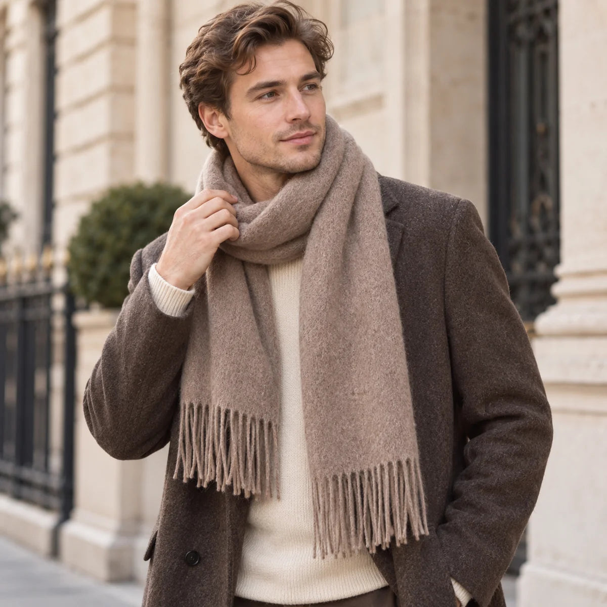 Soft Brushed Fringe Wool Scarf