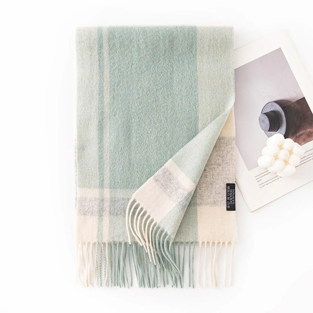 Brushed Block Check Wool Scarf