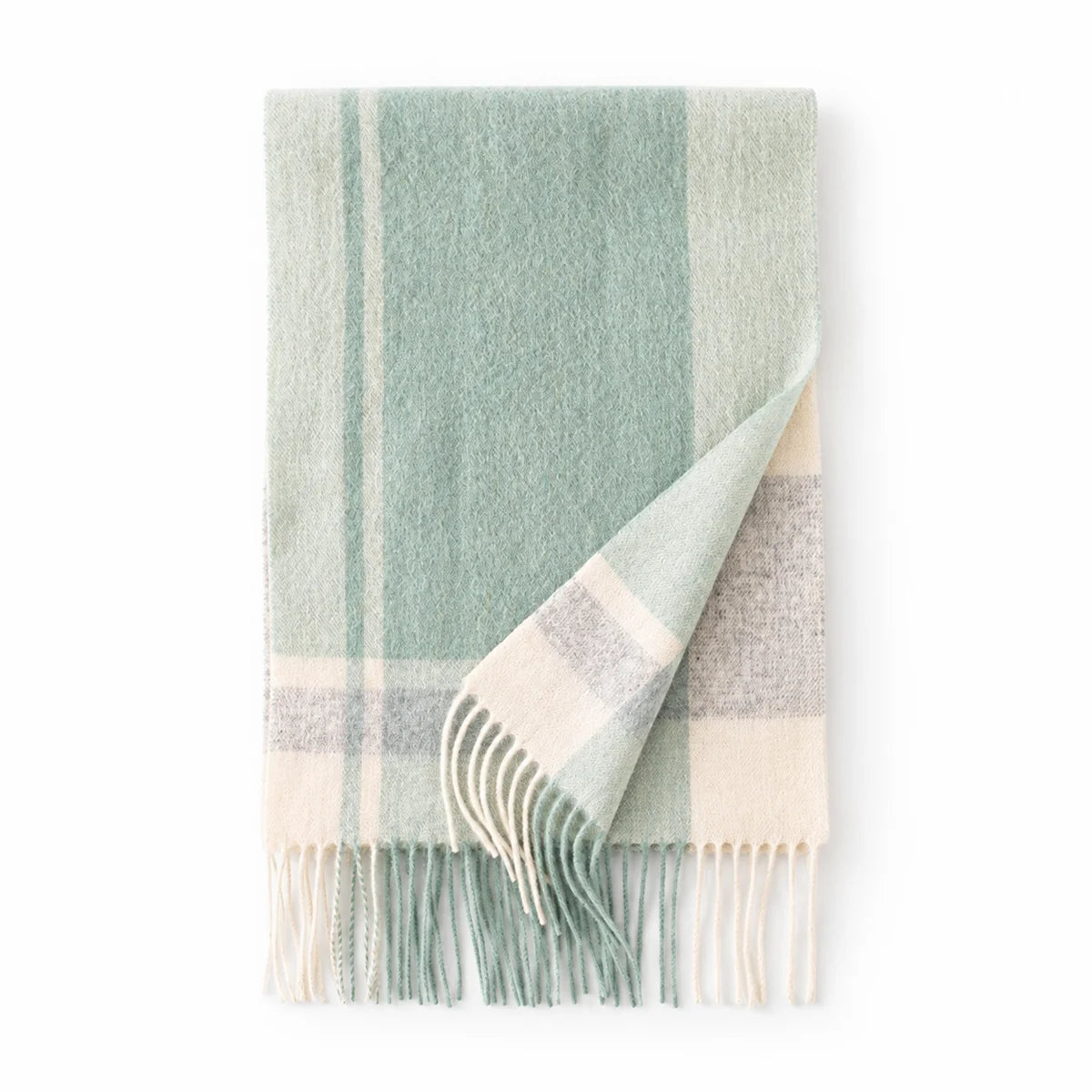 Brushed Block Check Wool Scarf
