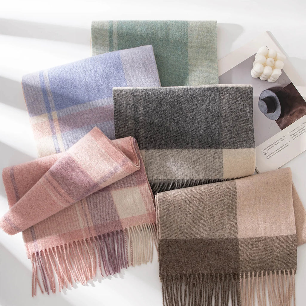 Brushed Block Check Wool Scarf