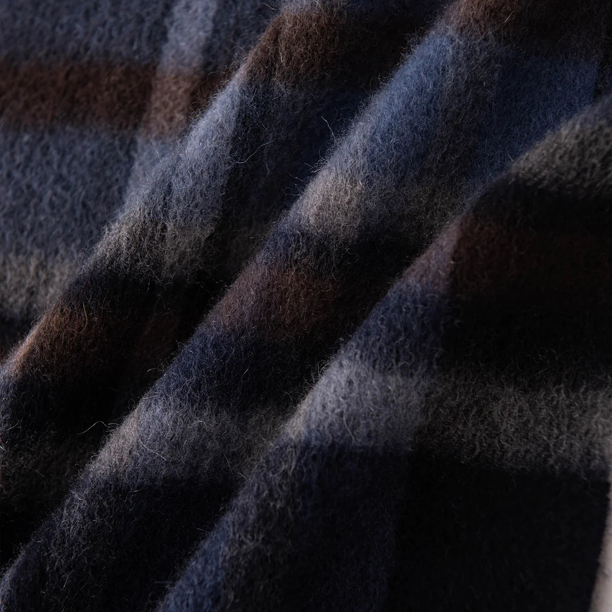 Navy Black Plaid Cashmere Scarf